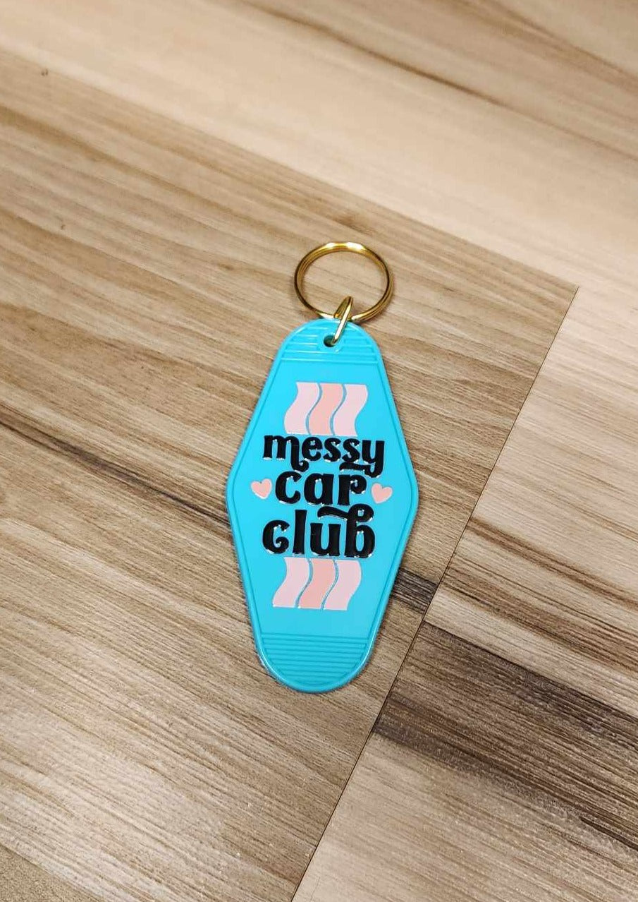 messy car club motel keychain