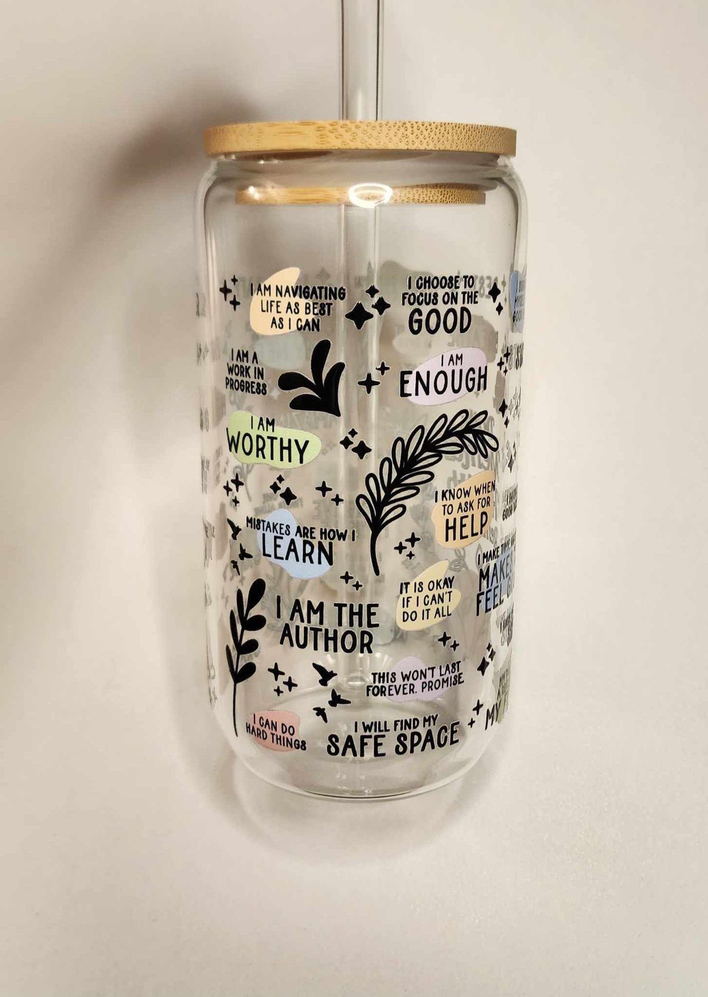 Mental Health Affirmations 16oz Glass Cup