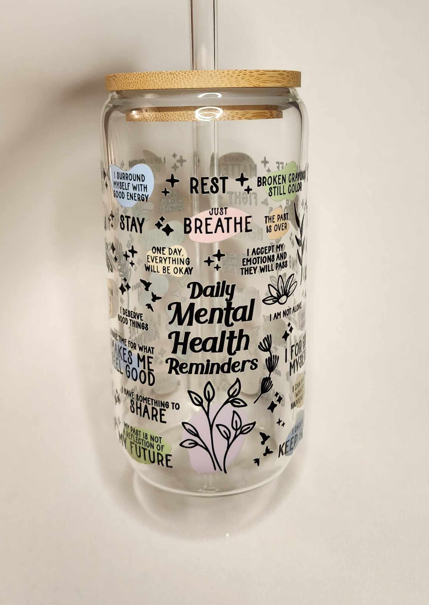 Mental Health Affirmations 16oz Glass Cup
