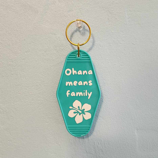 ohana means family disney inspired motel keychain design