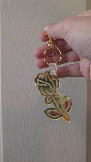 gold mirror acrylic rose designed keychain
