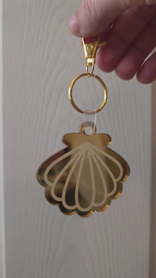 gold mirror acrylic seashell designed keychain